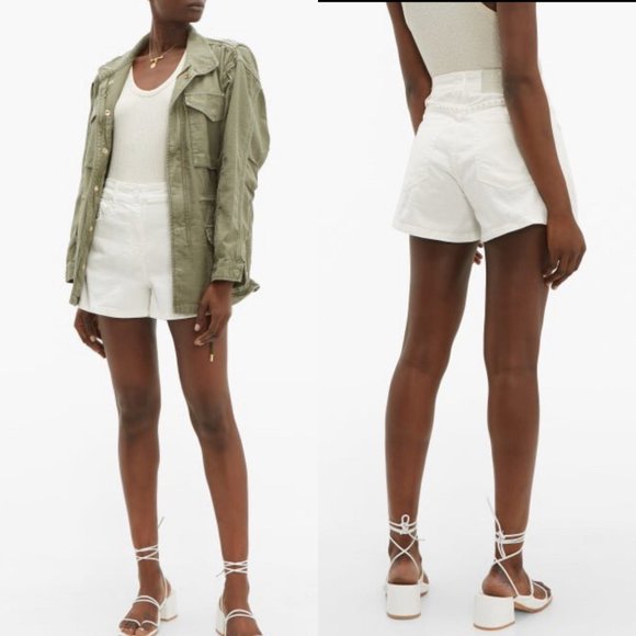 Solid & Striped Daisy Trim High Waisted White Denim Shorts - Picture 7 of 11